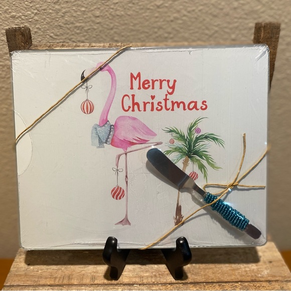 Christmas Flamingo Cutting Board With Spreader, Glass Flamingo Cutting Board - Picture 16 of 16